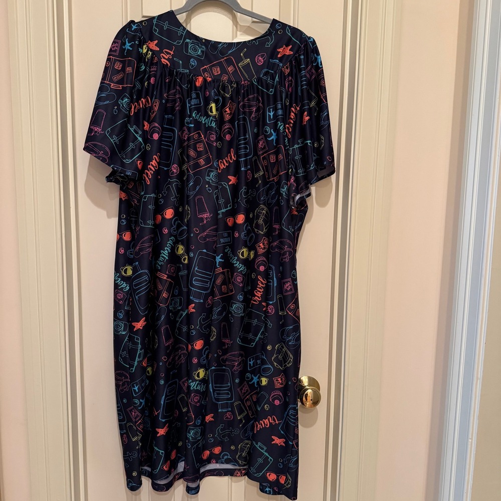 Anthony Richards Nightgown Women 3X Navy Blue Travel Neon Print Lounger 059748 - Picture 4 of 5